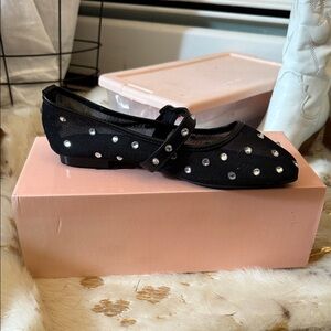 Black Mary Jane Flats with Rhinestones